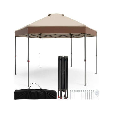 Pop-Up Gazebo 3.6 x 3.6 m with Adjustable Height, Metal Frame, Brown