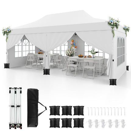 Pop-Up Gazebo 3 x 6 m, 6 Sidewalls, Zippered Doors