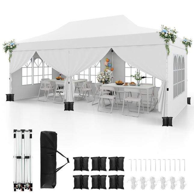 Pop-Up Gazebo 3 x 6 m, 6 Sidewalls, Zippered Doors
