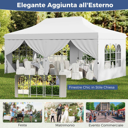 Pop-Up Gazebo 3 x 6 m, 6 Sidewalls, Zippered Doors