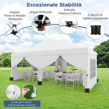 Pop-Up Gazebo 3 x 6 m, 6 Sidewalls, Zippered Doors