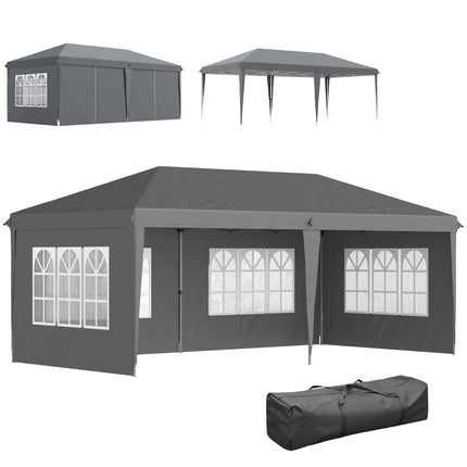 Pop-Up Gazebo 3x6m Waterproof with 4 Sidewalls, Grey