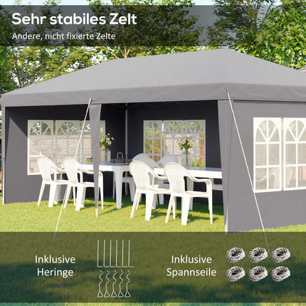 Pop-Up Gazebo 3x6m Waterproof with 4 Sidewalls, Grey