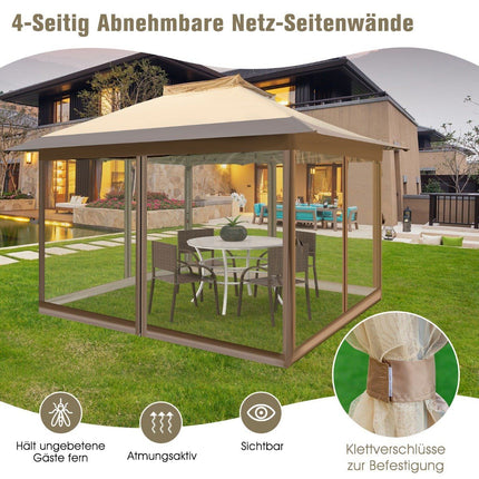 Pop-Up Gazebo with Mosquito Net, UV 50+, 3.6x3.6m, Khaki