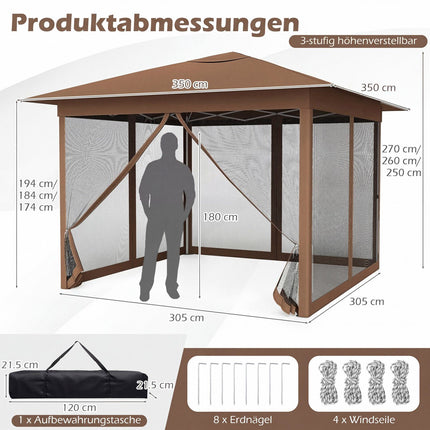 Pop Up Pavilion 3.5x3.5m with Mosquito Net and Bag