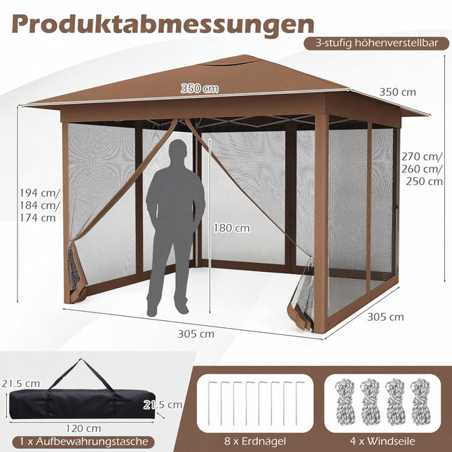 Pop Up Pavilion 3.5x3.5m with Mosquito Net and Bag