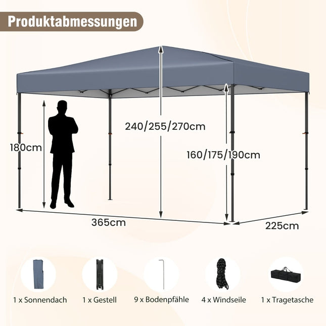 Pop-Up Pavilion 365x225 cm, UV Protection, Portable Bag