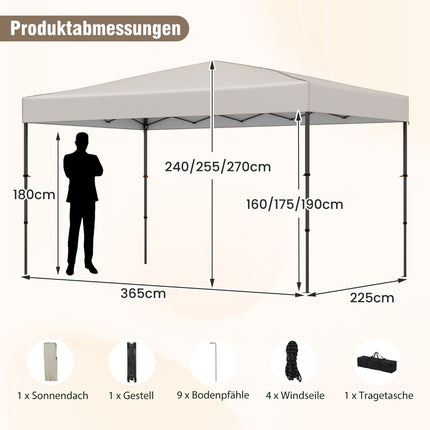 Pop-Up Pavilion 365x225 cm, UV Protection, Portable Bag