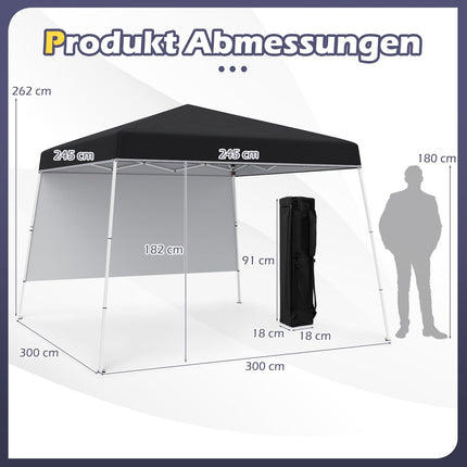 Pop-Up Pavilion 3x3m, Waterproof, Sun Protection, Black