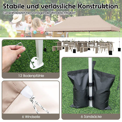 Pop-Up Pavilion 3x6m, Adjustable Height, Beige, UV Protection