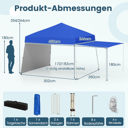 Pop-Up Pavilion Tent with Convertible Awning, 430x280cm