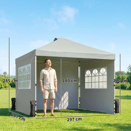 Pop-Up Pavilion, UV50+ Waterproof, 3 Sidewalls, Light Gray
