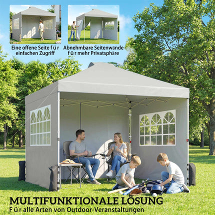 Pop-Up Pavilion, UV50+ Waterproof, 3 Sidewalls, Light Gray