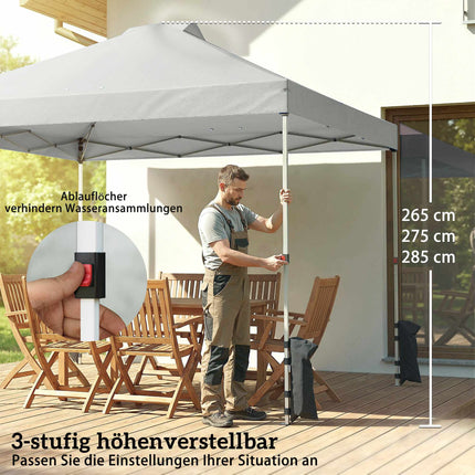 Pop-Up Pavilion, UV50+ Waterproof, 3 Sidewalls, Light Gray