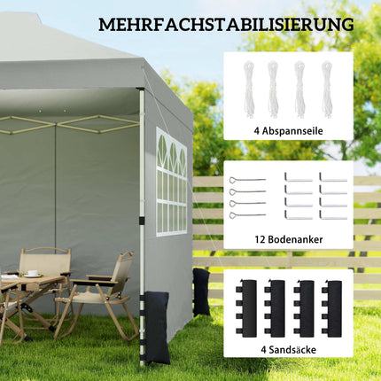 Pop-Up Pavilion, UV50+ Waterproof, 3 Sidewalls, Light Gray
