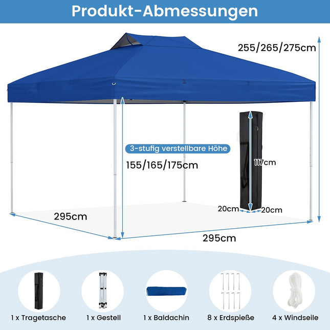 Pop-Up Pavilion, Waterproof UV 50+ Blue, 3x3m