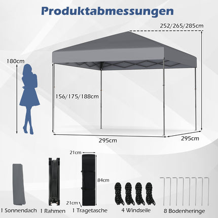 Pop-Up Pavilion with UV50+ Protection, Adjustable Height, Gray