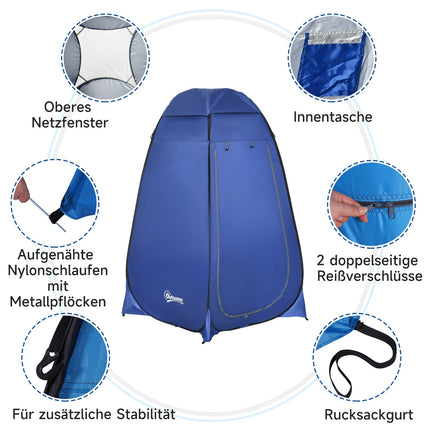 Mobile Camping Shower Tent - Waterproof, Dark Blue, 120x120x190 cm