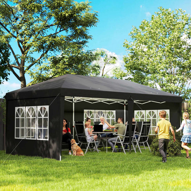 Pop-Up Waterproof Pavilion 3x6m with UV Protection, Black