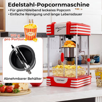 Popcorn Machine 300W, Retro Cinema Style, Warming Light