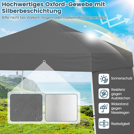 Pop-up Pavilion Tent, 430x280cm, Convertible Sides, Grey