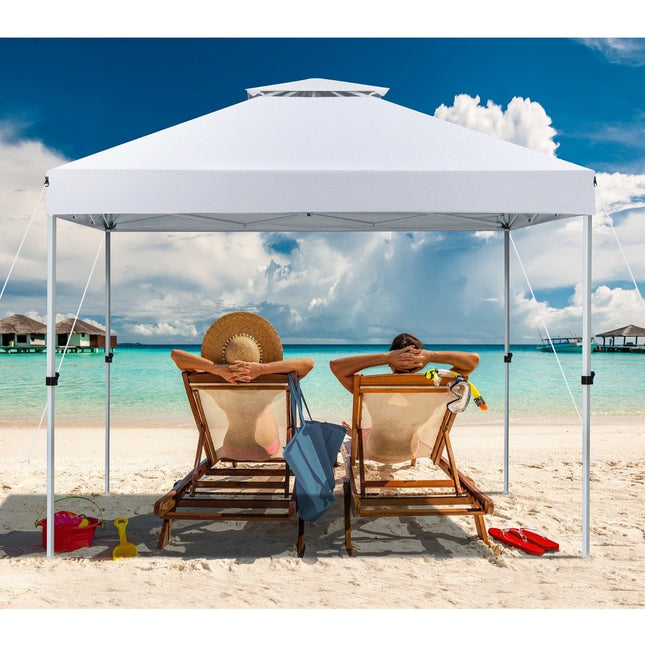 Pop-up canopy tent outdoor party tent with adjustable height 305 x 305 cm silver white
