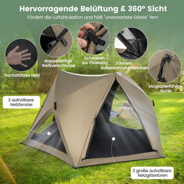 Pop up tent for 4-6 people camping tent with canopy waterproof family tent 285 x 250 x 147 cm olive green