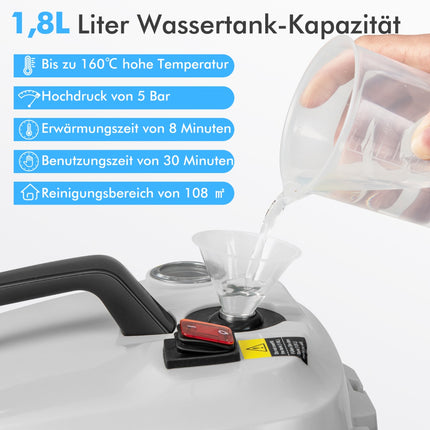 Portable 2000W Steam Cleaner, 15-Piece Accessory Set