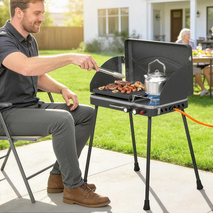 Portable 2-Burner Gas Grill, 7 kW, Tabletop Convertible