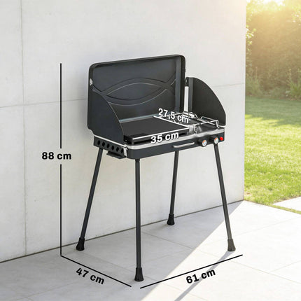 Portable 2-Burner Gas Grill, 7 kW, Tabletop Convertible