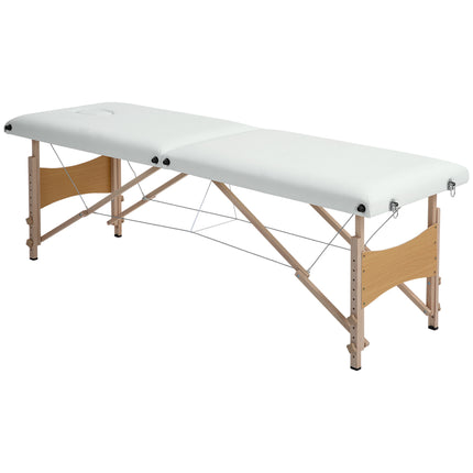 Portable 2-Zone Massage Table, Adjustable Height, Cream White