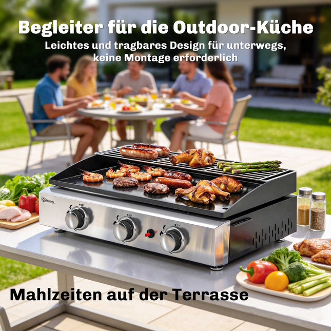 Portable 3-Burner Gas Grill with Ceramic Coating