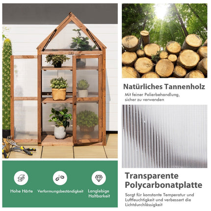 Portable 3-Tier Wooden Mini Greenhouse with Removable Shelves