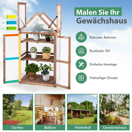 Portable 3-Tier Wooden Mini Greenhouse with Removable Shelves