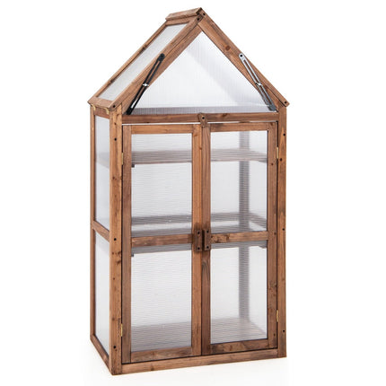 Portable 3-Tier Wooden Mini Greenhouse with Removable Shelves