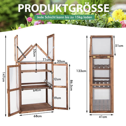 Portable 3-Tier Wooden Mini Greenhouse with Removable Shelves