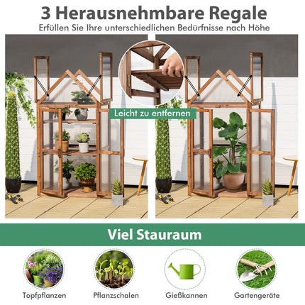 Portable 3-Tier Wooden Mini Greenhouse with Removable Shelves