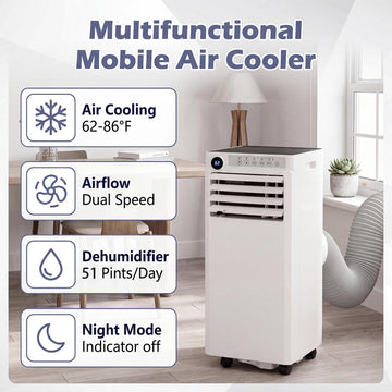 Portable 4-in-1 Air Conditioner, 7000 BTU, Dehumidifier & Fan