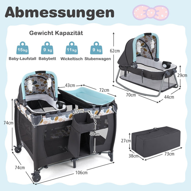 Portable 5-in-1 Baby Travel Crib with Bassinet & Changing Table