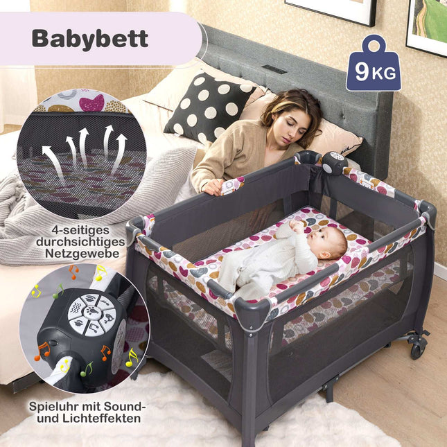 Portable 5-in-1 Baby Travel Crib with Bassinet & Changing Table