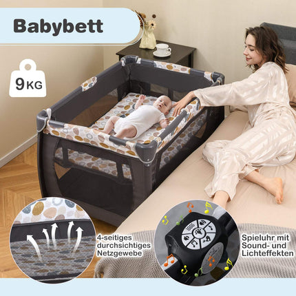 Portable 5-in-1 Baby Travel Crib with Bassinet & Changing Table