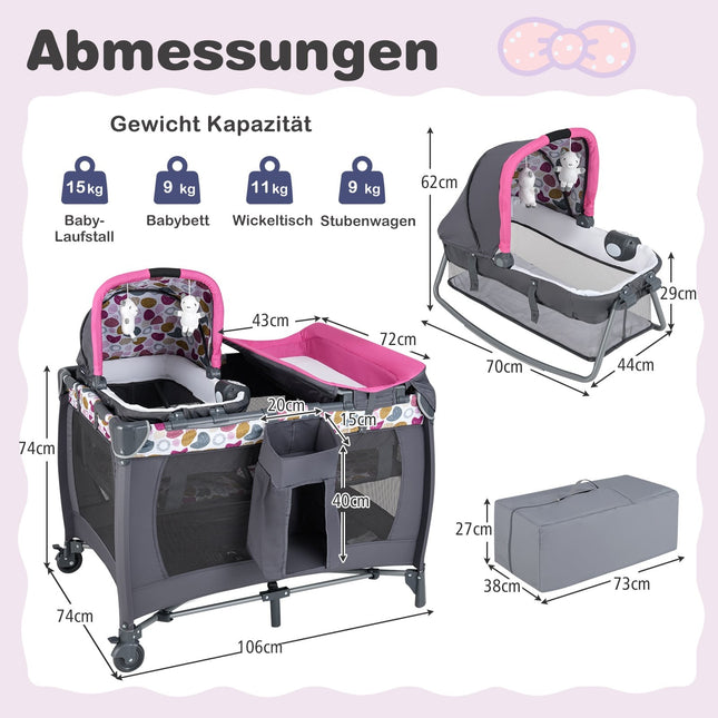 Portable 5-in-1 Baby Travel Crib with Bassinet & Changing Table