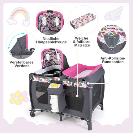 Portable 5-in-1 Baby Travel Crib with Bassinet & Changing Table
