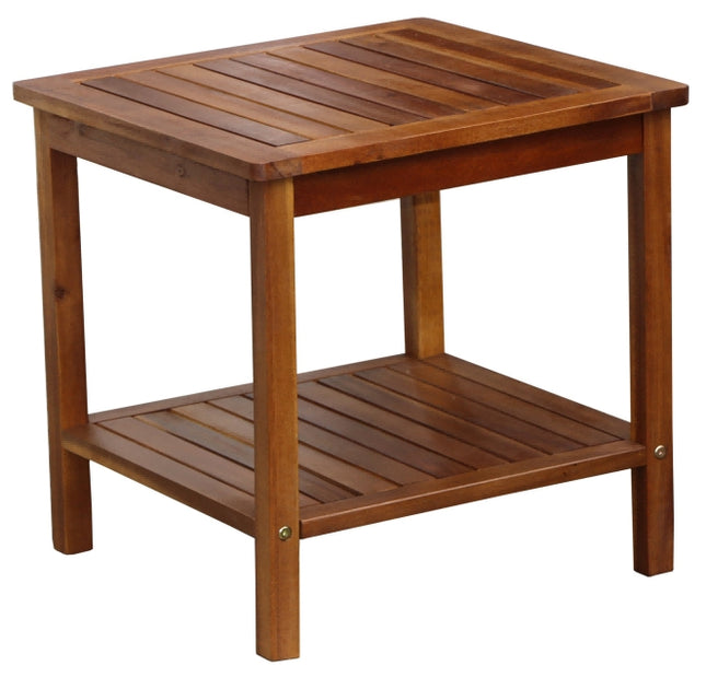 Portable Acacia Wood Side Table, 2-Tier Storage, 45x45x45 cm