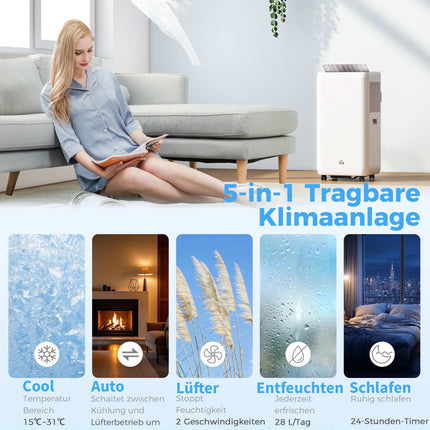 Portable Air Conditioner, 12,000 BTU, 5-in-1, 35㎡ Coverage