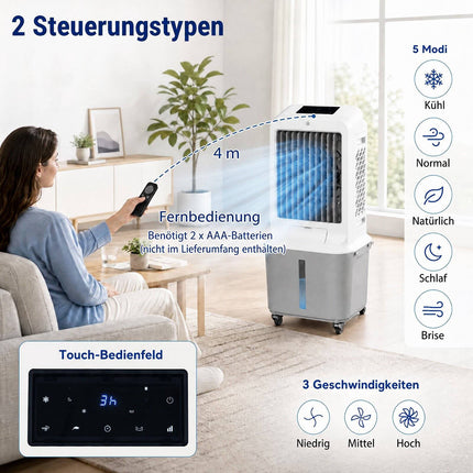 Portable Air Cooler with Remote, 25L Tank, 3 Speeds