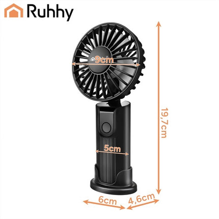 Portable Black Handheld Fan, USB-C, 2400mAh Battery