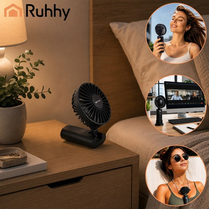Portable Black Handheld Fan, USB-C, 2400mAh Battery