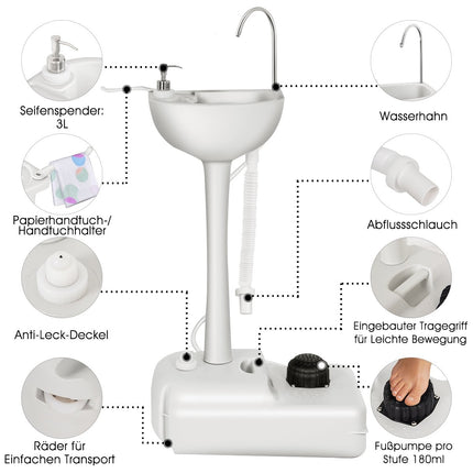 Portable Camping Sink with 17L Tank, Foot Pump, Towel Holder