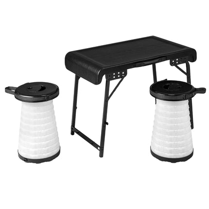 Portable Camping Table with 2 LED Stools, Adjustable Height